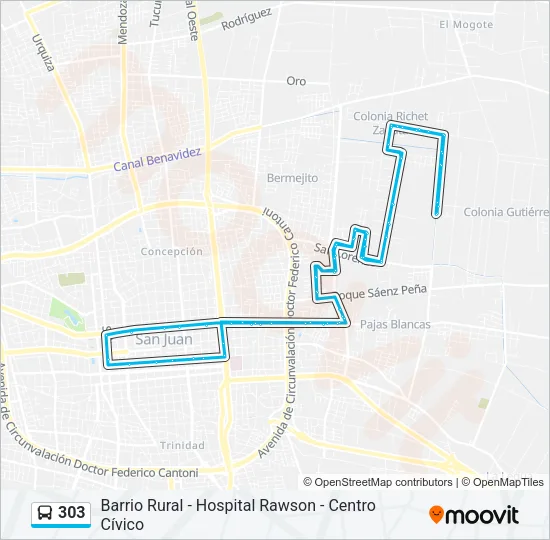 303 Bus Line Map