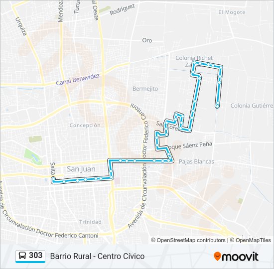 Mapa de 303 de autobús