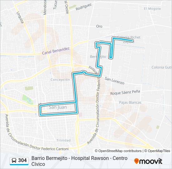 Mapa de 304 de autobús