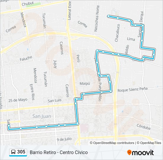Mapa de 305 de autobús