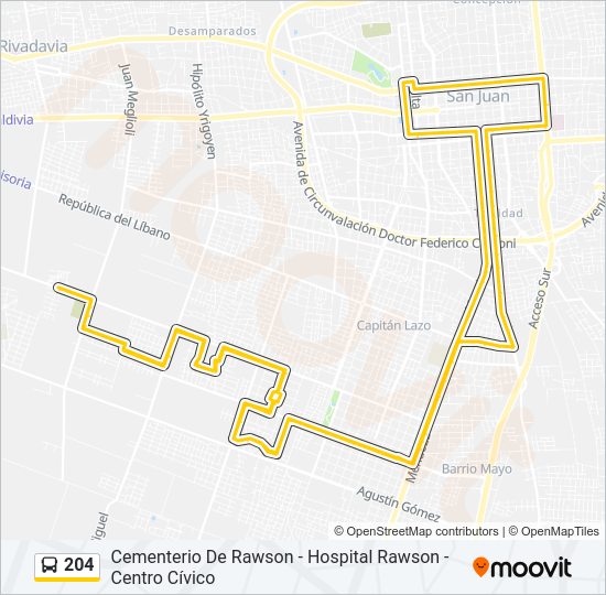 Mapa de 204 de autobús