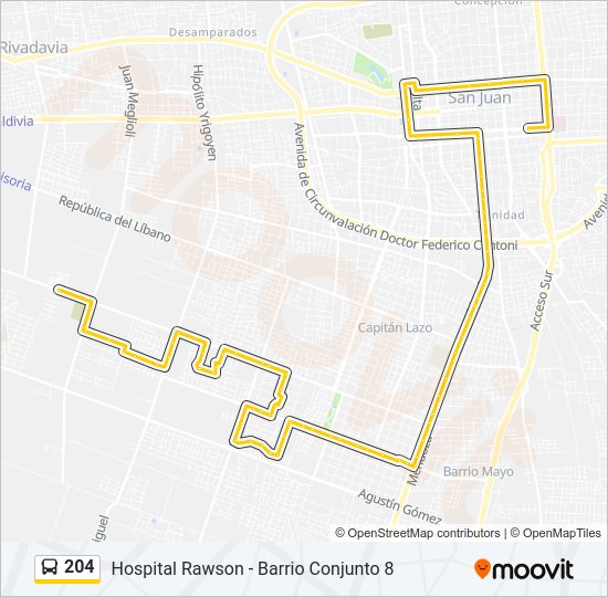 Mapa de 204 de autobús