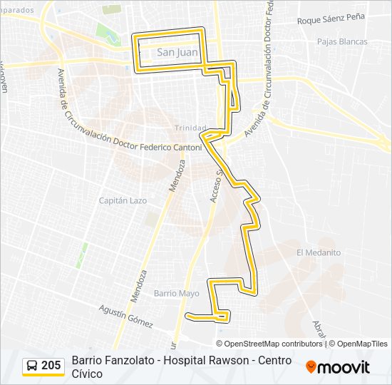 Mapa de 205 de autobús