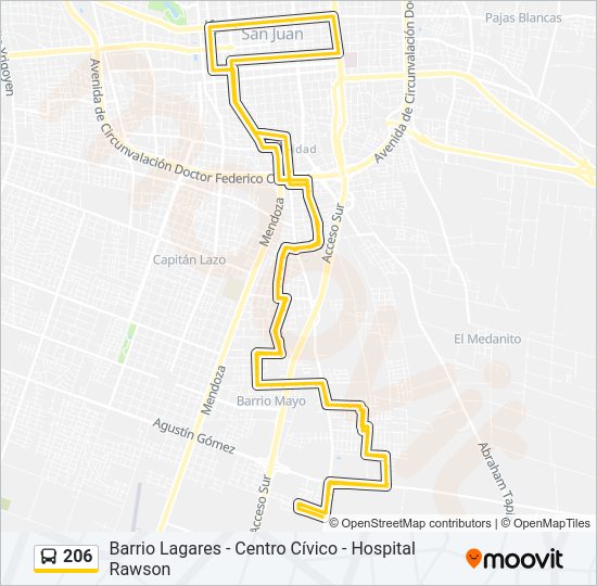 Mapa de 206 de autobús