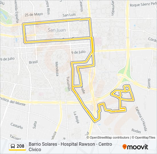 Mapa de 208 de autobús