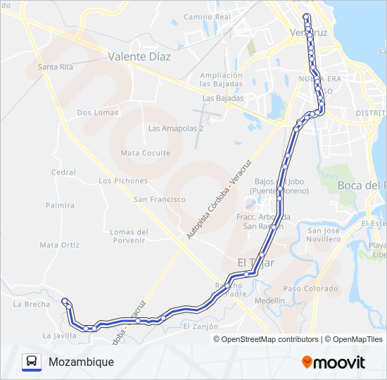 Mapa de MOZAMBIQUE de autobús