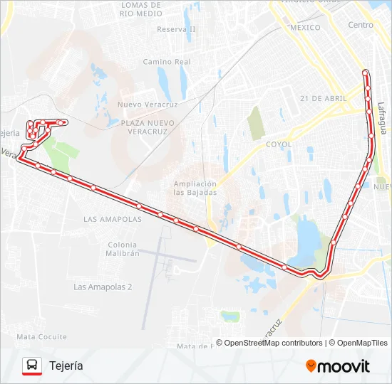TEJERÍA - PUENTE Bus Line Map