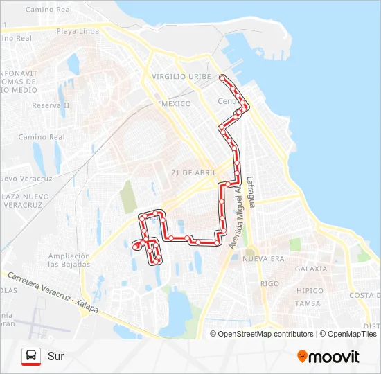 ORTIZ RUBIO - SUR Bus Line Map