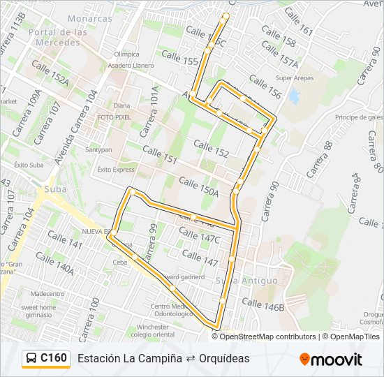 Mapa de C160 de autobús