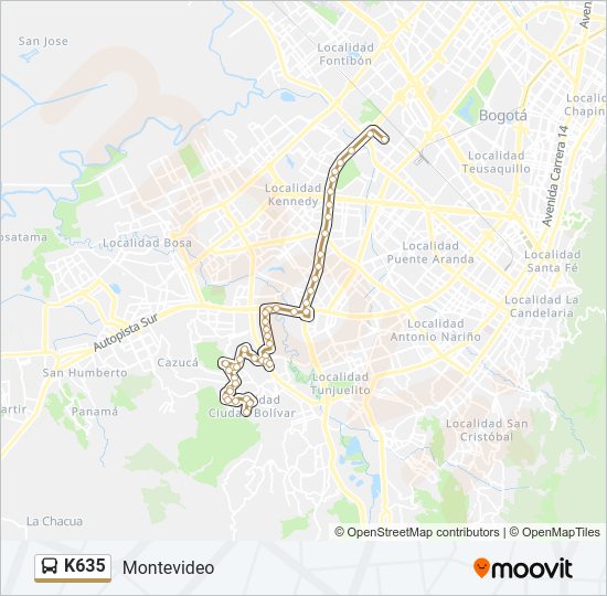 Mapa de K635 de autobús