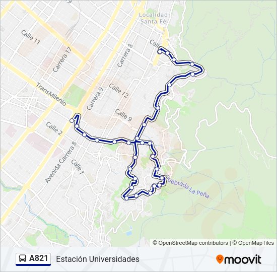 A821 Bus Line Map