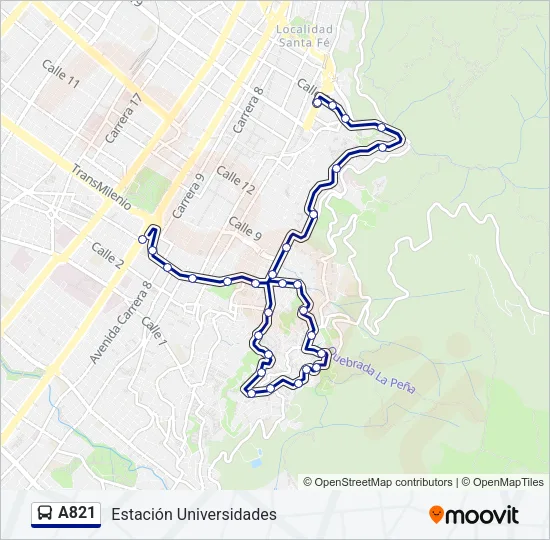 A821 Bus Line Map
