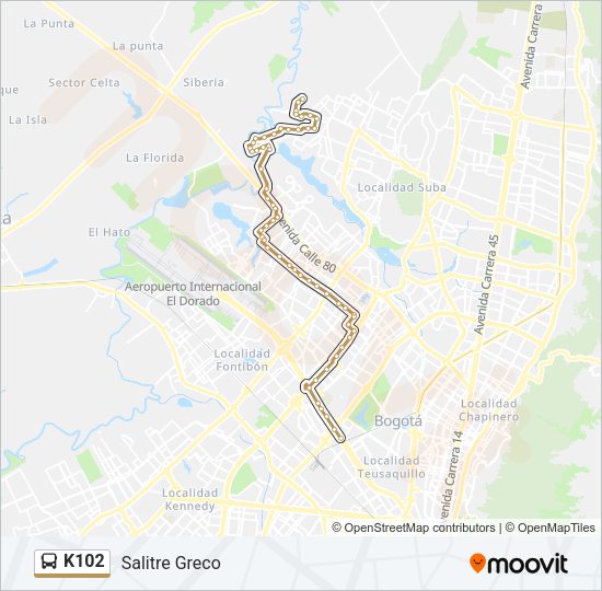 Mapa de K102 de autobús