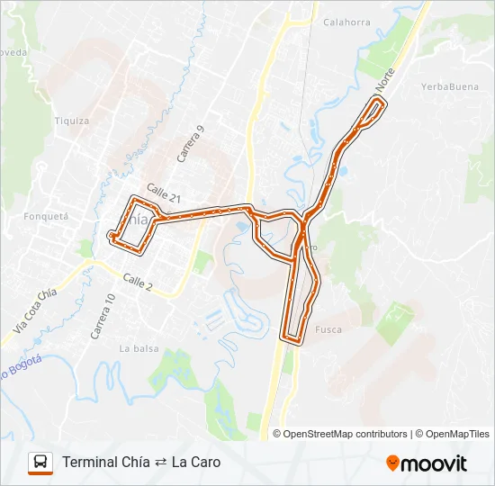 TERMINAL CHÍA ⇄ LA CARO Bus Line Map