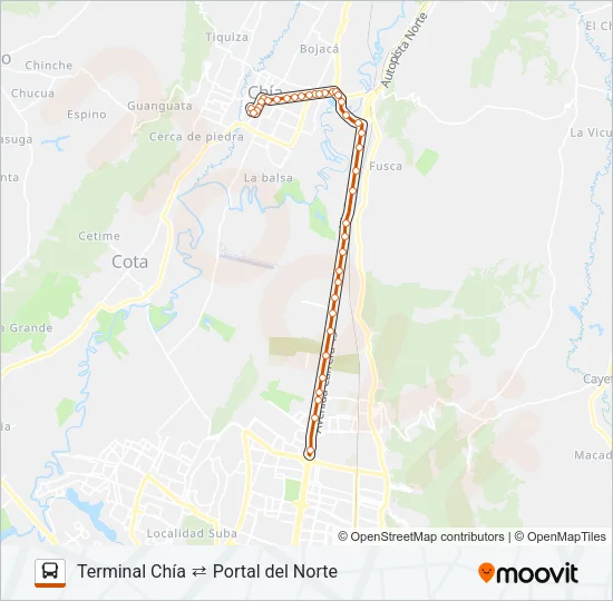 TERMINAL CHÍA ⇄ PORTAL DEL NORTE Bus Line Map