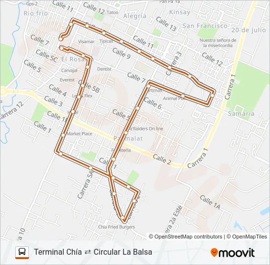 TERMINAL CHÍA ⇄ CIRCULAR LA BALSA Bus Line Map