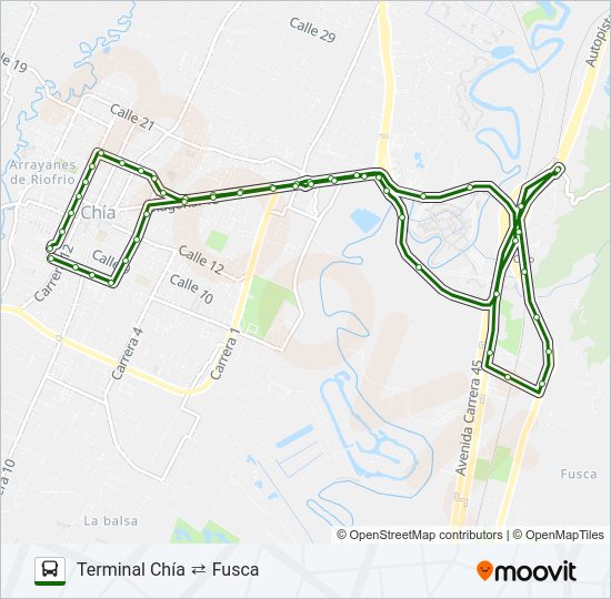 Mapa de TERMINAL CHÍA ⇄ FUSCA de autobús