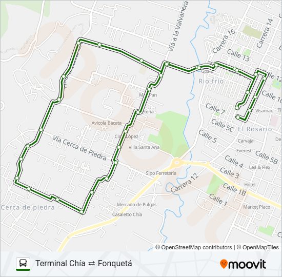 TERMINAL CHÍA ⇄ FONQUETÁ Bus Line Map