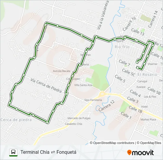 TERMINAL CHÍA ⇄ FONQUETÁ Bus Line Map