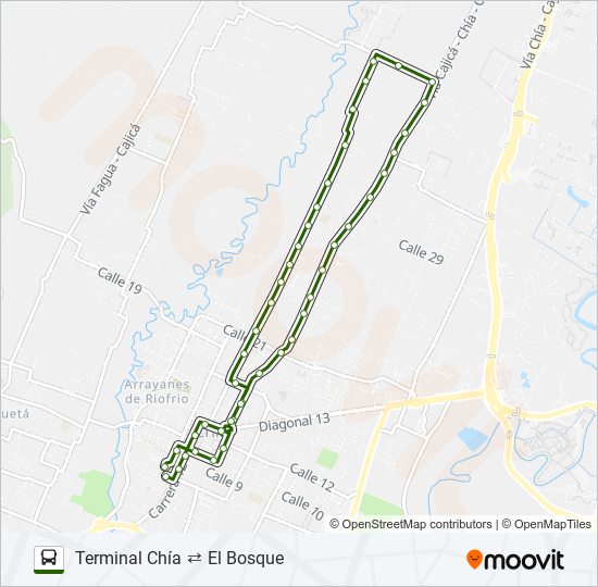 Mapa de TERMINAL CHÍA ⇄ EL BOSQUE de SITP