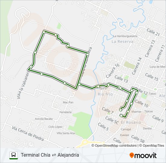Mapa de TERMINAL CHÍA ⇄ ALEJANDRÍA de autobús