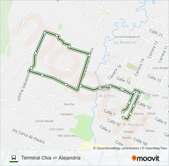 TERMINAL CHÍA ⇄ ALEJANDRÍA Bus Line Map