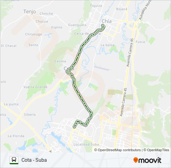 Mapa de TERMINAL CHÍA ⇄ COTA - SUBA de SITP