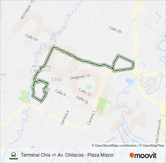 Mapa de TERMINAL CHÍA ⇄ AV. CHILACOS - PLAZA MAYOR de autobús