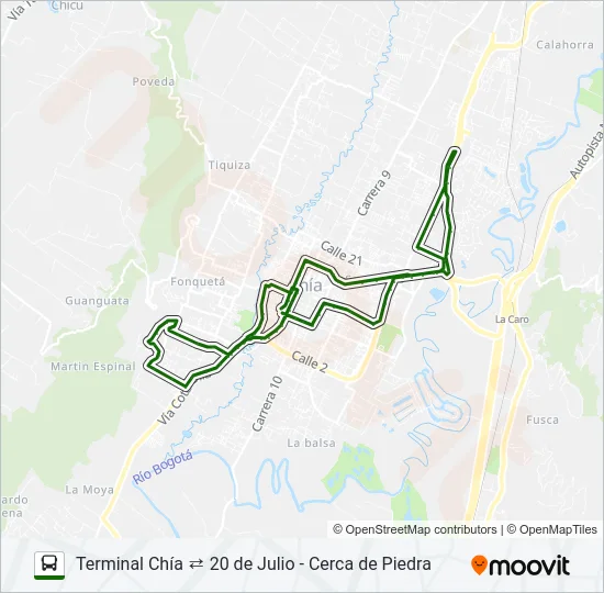 TERMINAL CHÍA ⇄ 20 DE JULIO - CERCA DE PIEDRA Bus Line Map