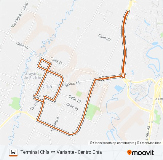 Mapa de TERMINAL CHÍA ⇄ VARIANTE - CENTRO CHÍA de SITP