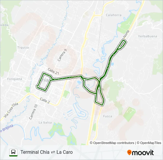 TERMINAL CHÍA ⇄ LA CARO Bus Line Map