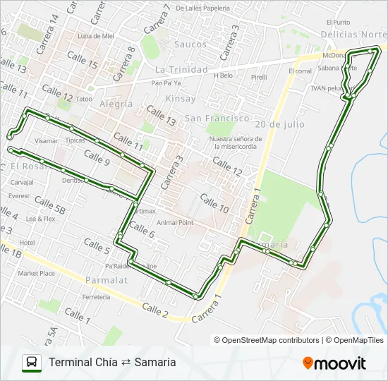 TERMINAL CHÍA ⇄ SAMARIA Bus Line Map
