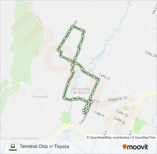 TERMINAL CHÍA ⇄ TIQUIZA Bus Line Map