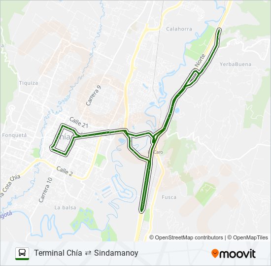 Mapa de TERMINAL CHÍA ⇄ SINDAMANOY de SITP