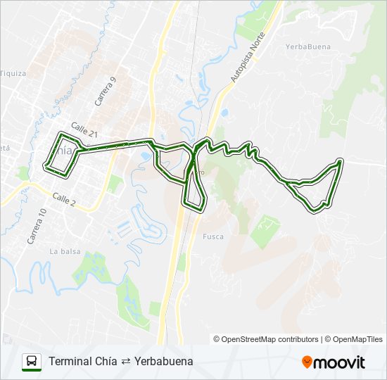 TERMINAL CHÍA ⇄ YERBABUENA SITP Line Map