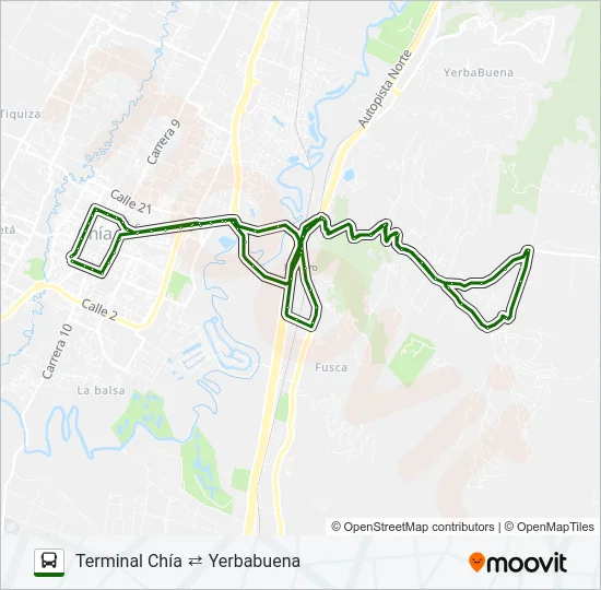 TERMINAL CHÍA ⇄ YERBABUENA Bus Line Map