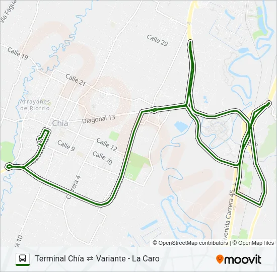 TERMINAL CHÍA ⇄ VARIANTE - LA CARO Bus Line Map
