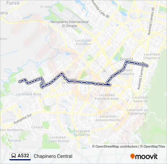 A532 Bus Line Map
