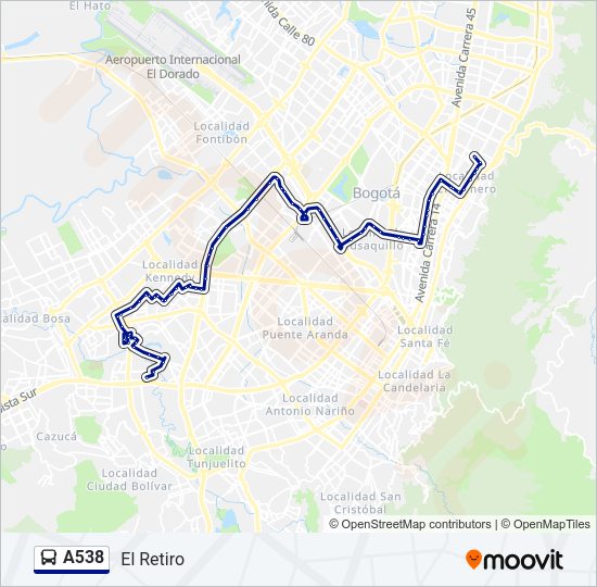 Mapa de A538 de autobús