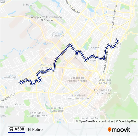 A538 Bus Line Map
