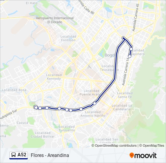 Mapa de A52 de Transmilenio