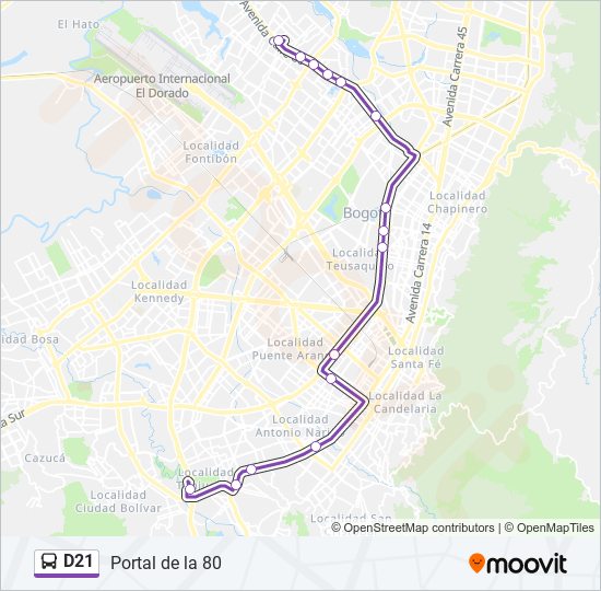 Mapa de D21 de Transmilenio