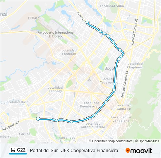 Mapa de G22 de Transmilenio