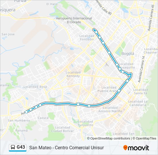 Mapa de G43 de Transmilenio