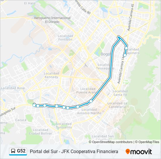 Mapa de G52 de Transmilenio