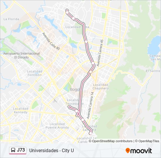 Mapa de J73 de Transmilenio