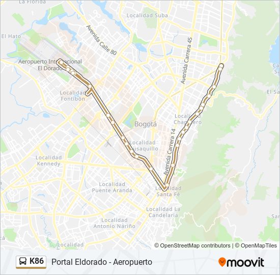 Mapa de K86 de Transmilenio