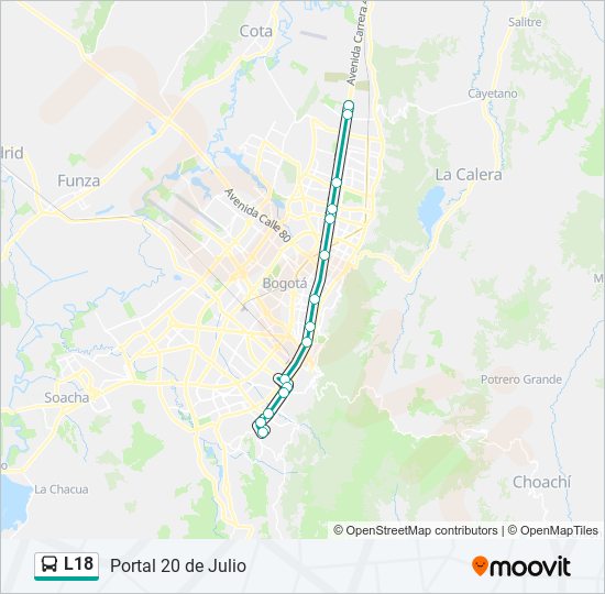 Mapa de L18 de Transmilenio