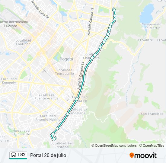 Mapa de L82 de Transmilenio