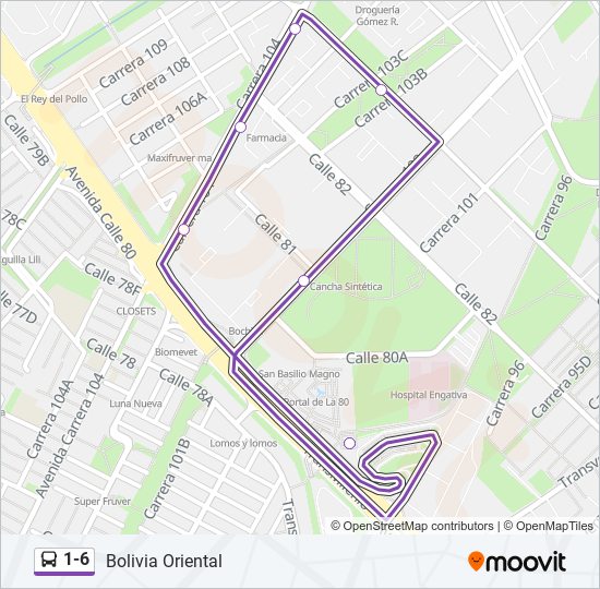 Mapa de 1-6 de SITP